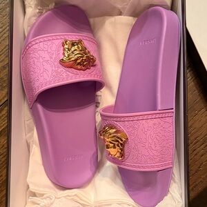 Versace Purple and Gold Slide Sandals